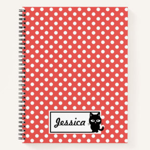 Red Polka Dot und Black Cat Personalisiert Notizbuch