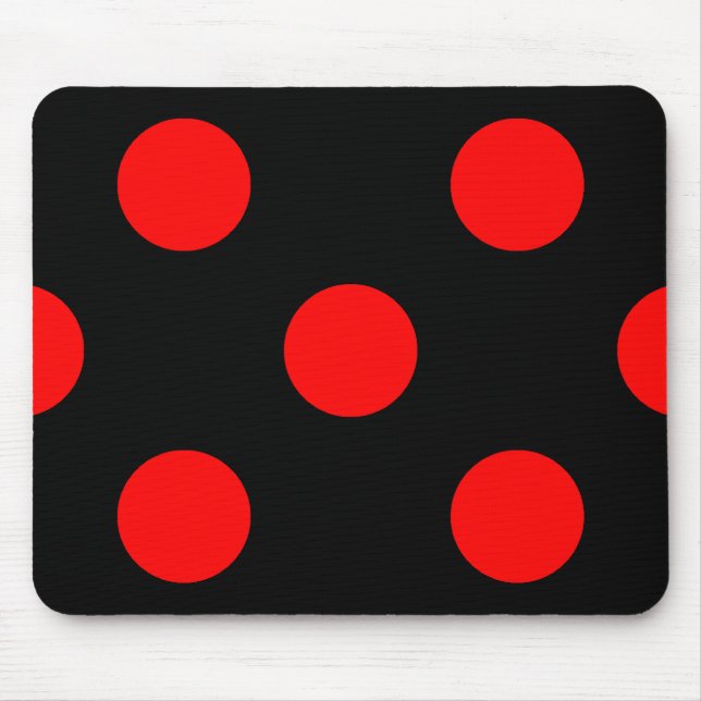 Red Polka Dots auf Black Mousepad (Vorne)