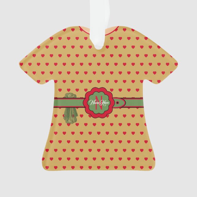 Red Polka Dots Belted Golden Figurine Weihnachten Ornament (Vorderseite)