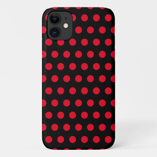Red Polka Dots Black iPhone Case oder wählen Sie F (Rückseite)