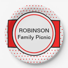 Red Polka Dots Family Picnic Name Pappteller