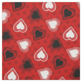 Red Polka Dots Lace Hearts Stoff