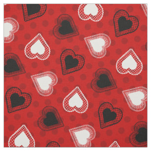 Red Polka Dots Lace Hearts Stoff