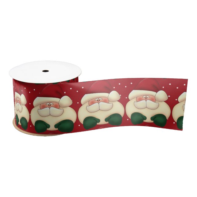 Red Polka Dots mit Cartoon Santa Satinband (Spule)