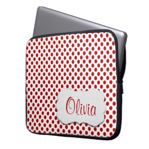 Red Polka Dots mit Namen Laptopschutzhülle