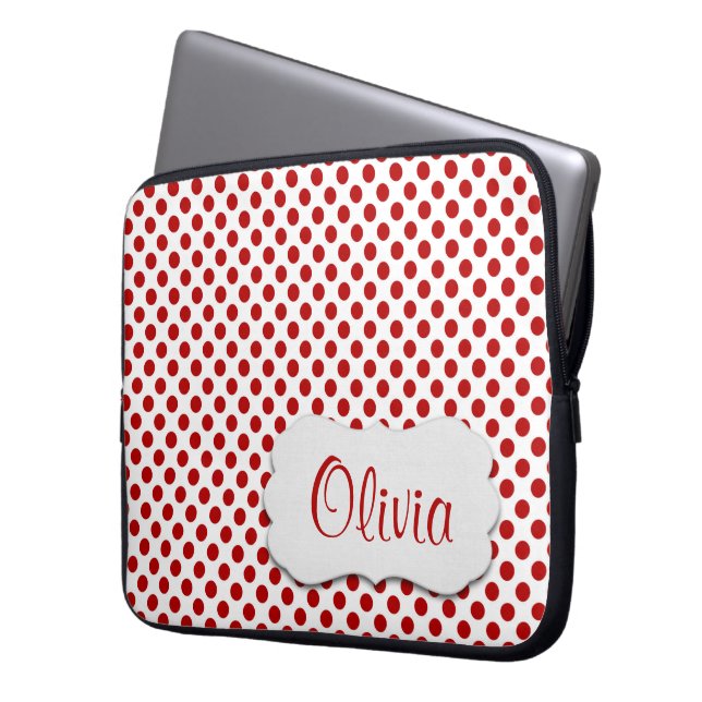 Red Polka Dots mit Namen Laptopschutzhülle (Vorderseite Links)