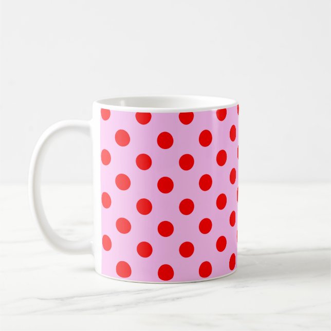 Red Polka Dots Muster auf rosa Hintergrund Kaffeetasse (Links)
