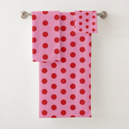 Red Polka Dots on Pink Badhandtuch Set