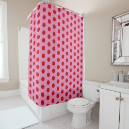 Red Polka Dots on Pink Duschvorhang