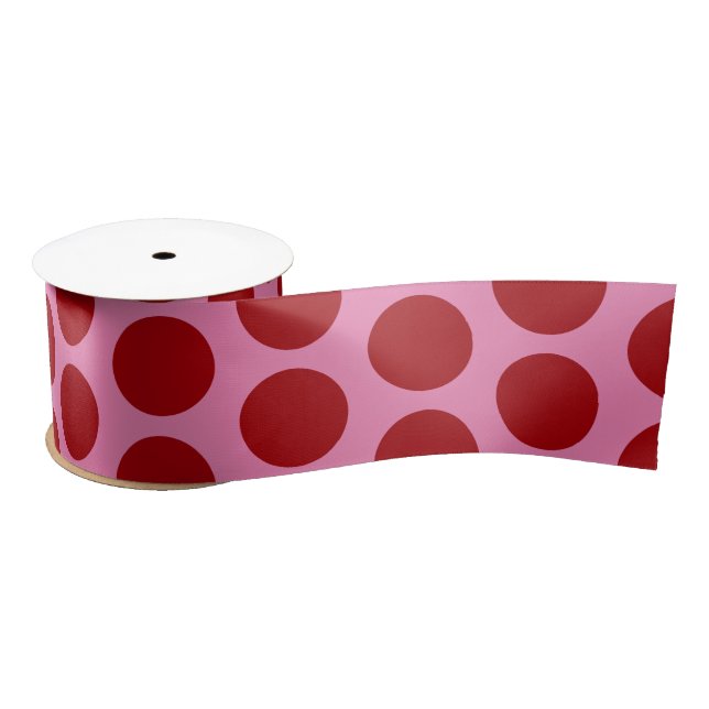 Red Polka Dots on Pink Niedlich Ribbon Satinband (Spule)
