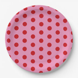 Red Polka Dots on Pink Pappteller