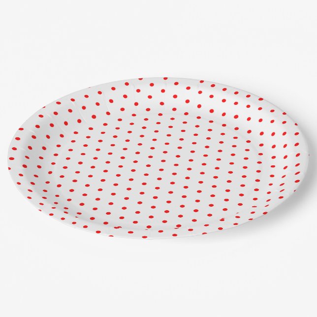 Red Polka Dots Pappteller (Schrägansicht)