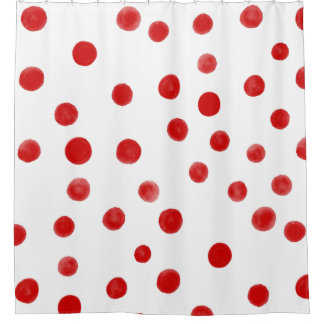 RED POLKA DOTS WATERCOLOR ART DUSCHVORHANG