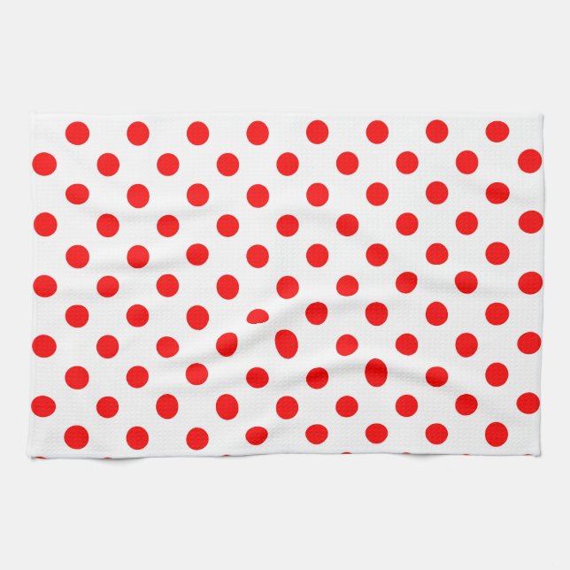 Red Polka Dots (weißer Hintergrund) Geschirrtuch (Horizontal)
