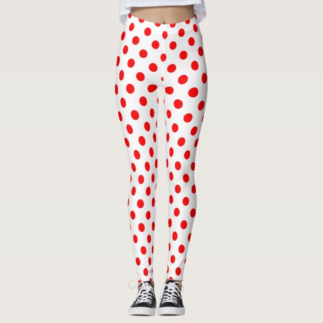 Red Polka Dots (weißer Hintergrund) Leggings (Vorderseite)