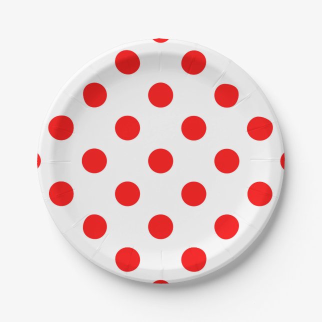 Red Polka Dots (weißer Hintergrund) Pappteller (Vorderseite)