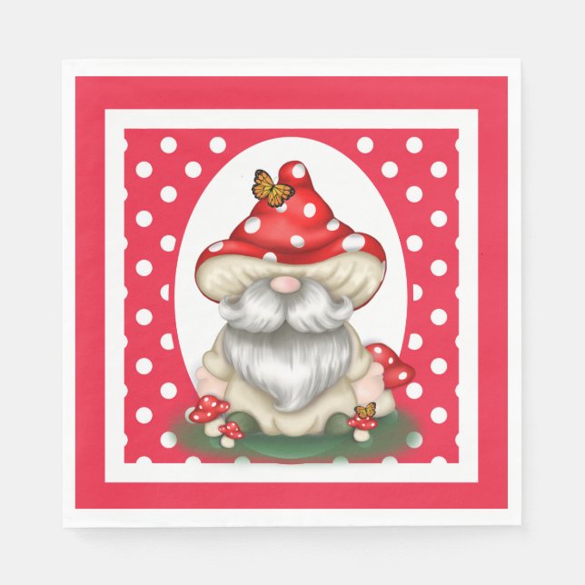 Red Polka Dotted Mushroom Gnome Serviette (Vorderseite)