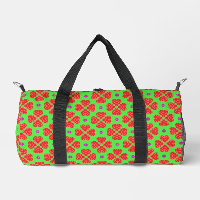 Red Polka hört auf grünem Hintergrund Duffle Bag (Vorderseite)