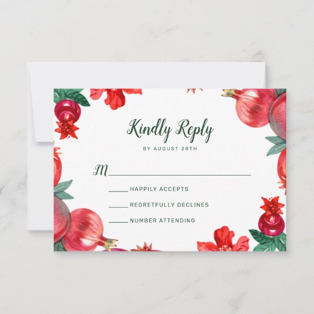 Red Pomegranate Botanical Wedding RSVP (Vorderseite)