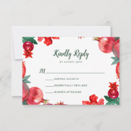 Red Pomegranate Botanical Wedding RSVP Karte