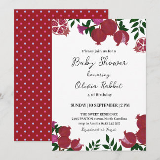 Red Pomegranate Moody Frucht Baby Party Einladung