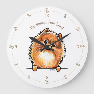 Red Pomeranian Always Pom Time Personalized Große Wanduhr