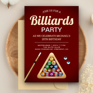 Red Pool Table Billiard Snooker Geburtstagsparty Einladung
