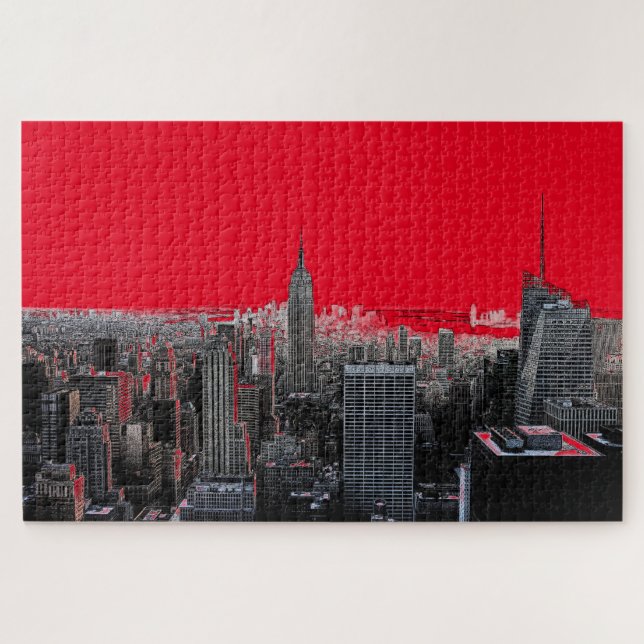 Red Pop Art New York City Manhattan Puzzle (Horizontal)
