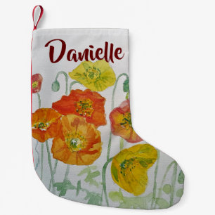 Red Poppe Aquarellfarben Blume Blumenname Strumpf Kleiner Weihnachtsstrumpf