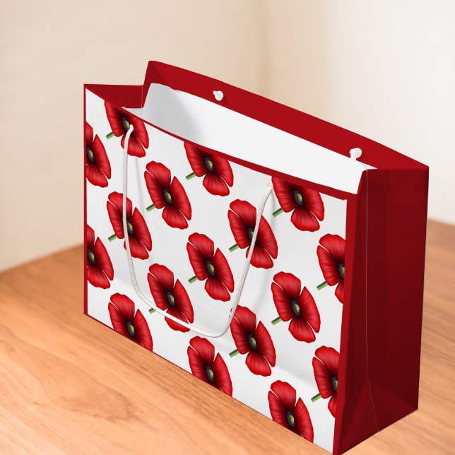 Red Poppe Blume Muster Große Geschenktasche Geschenktüte (A pretty poppy patterned red gift bag. Check the collection for other sizes. Pop a gift in it today!)