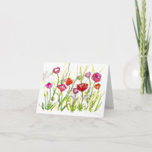 Red Poppe Wildblume Note Card Aquarell Art Karte