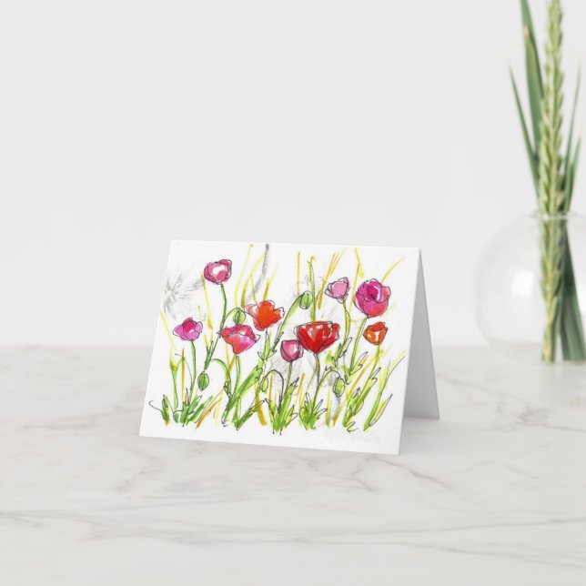 Red Poppe Wildblume Note Card Aquarell Art Karte (Vorderseite)