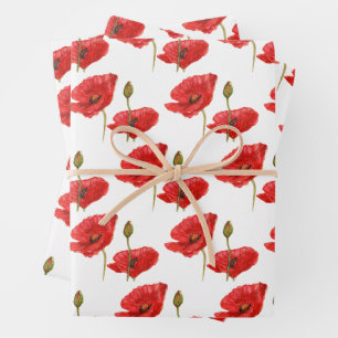 Red Poppe Wrapping Paper Geschenkpapier Set