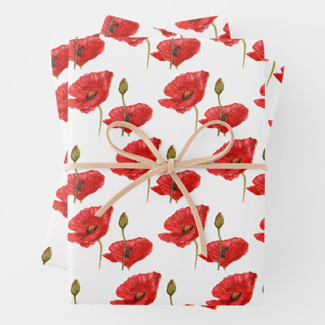 Red Poppe Wrapping Paper Geschenkpapier Set (Beispiel)