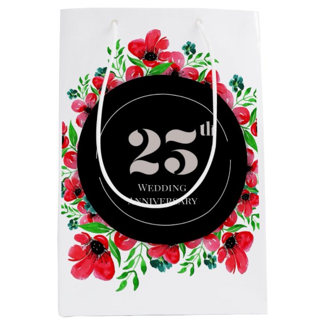 Red Poppies 25. Hochzeitstag Mittlere Geschenktüte (Vorderseite)
