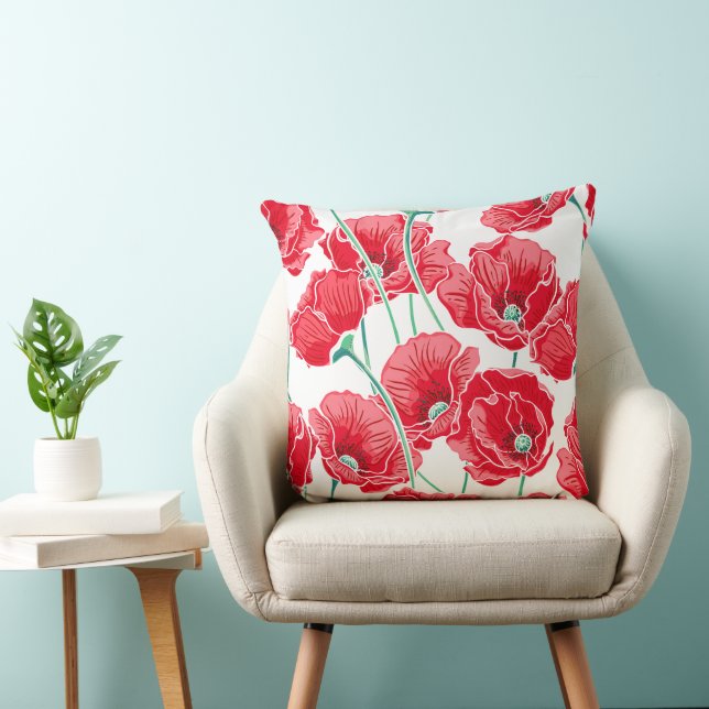 Red Poppies Accent Pillow Kissen (Stuhl )