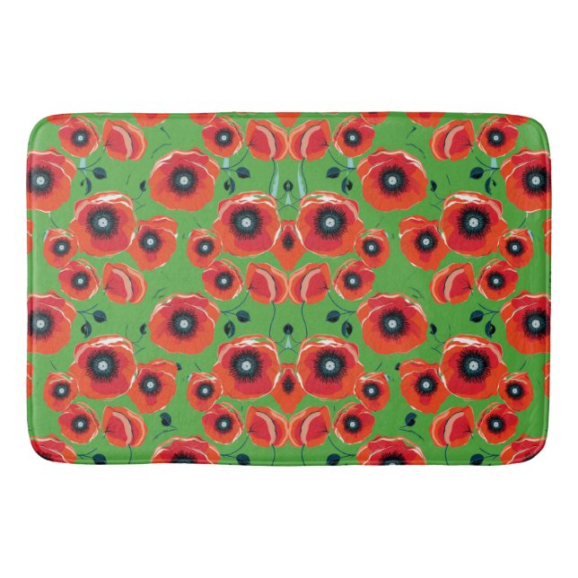 Red Poppies Apple Green Badematte (Vorderseite)