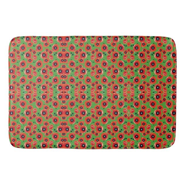 Red Poppies Apple Green Badematte (Vorderseite)