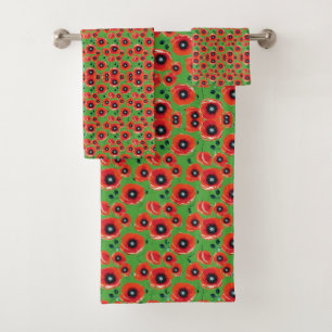 Red Poppies Apple Green Badhandtuch Set