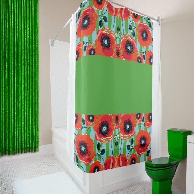 Red Poppies Apple Green Duschvorhang (Von Creator hochgeladen)