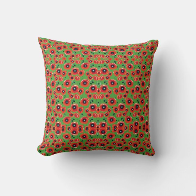 Red Poppies Apple Green Kissen (Vorderseite)