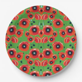 Red Poppies Apple Green Pappteller