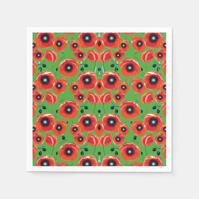 Red Poppies Apple Green Serviette (Vorderseite)