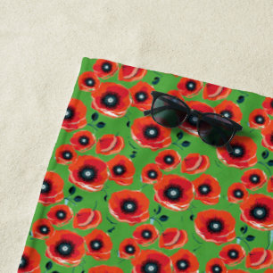 Red Poppies Apple Green Strandtuch