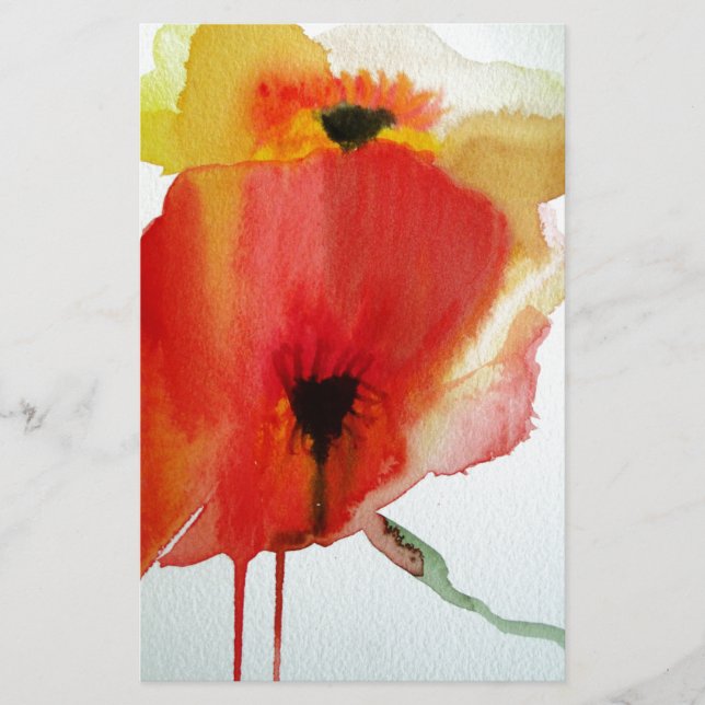 Red Poppies Aquarell Moderne Blumenkunst Briefpapier (Vorderseite)
