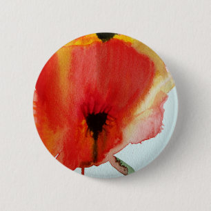 Red Poppies Aquarell Moderne Blumenkunst Button
