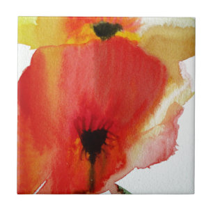 Red Poppies Aquarell Moderne Blumenkunst Fliese