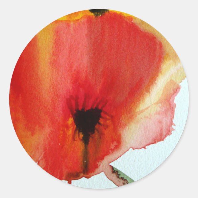 Red Poppies Aquarell Moderne Blumenkunst Runder Aufkleber (Vorderseite)