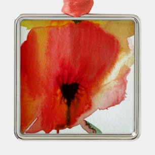 Red Poppies Aquarell Moderne Blumenkunst Silbernes Ornament