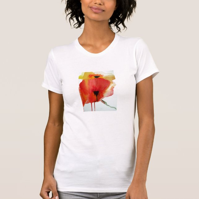 Red Poppies Aquarell Moderne Blumenkunst T-Shirt (Vorderseite)
